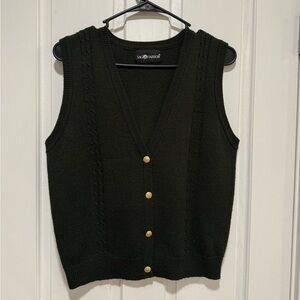 Vintage Women’s Forest Green Sweater Vest with Gold Buttons